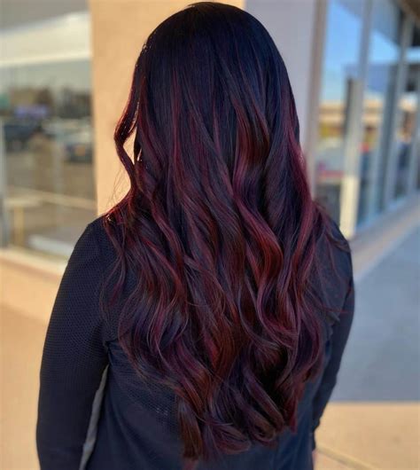 maroon color highlights|maroon highlights on black hair.